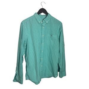 Vineyard Vines Mens‎ medium turquoiseBlue Gingham Shirt Whale Logo